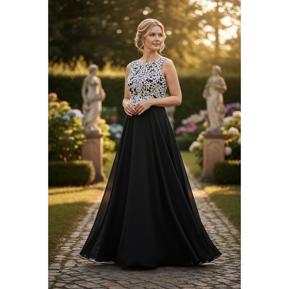 VTG!! "JKARAS" Blk & White Beaded Sleeveless Maxi Evening Gown RN 97853 READ!